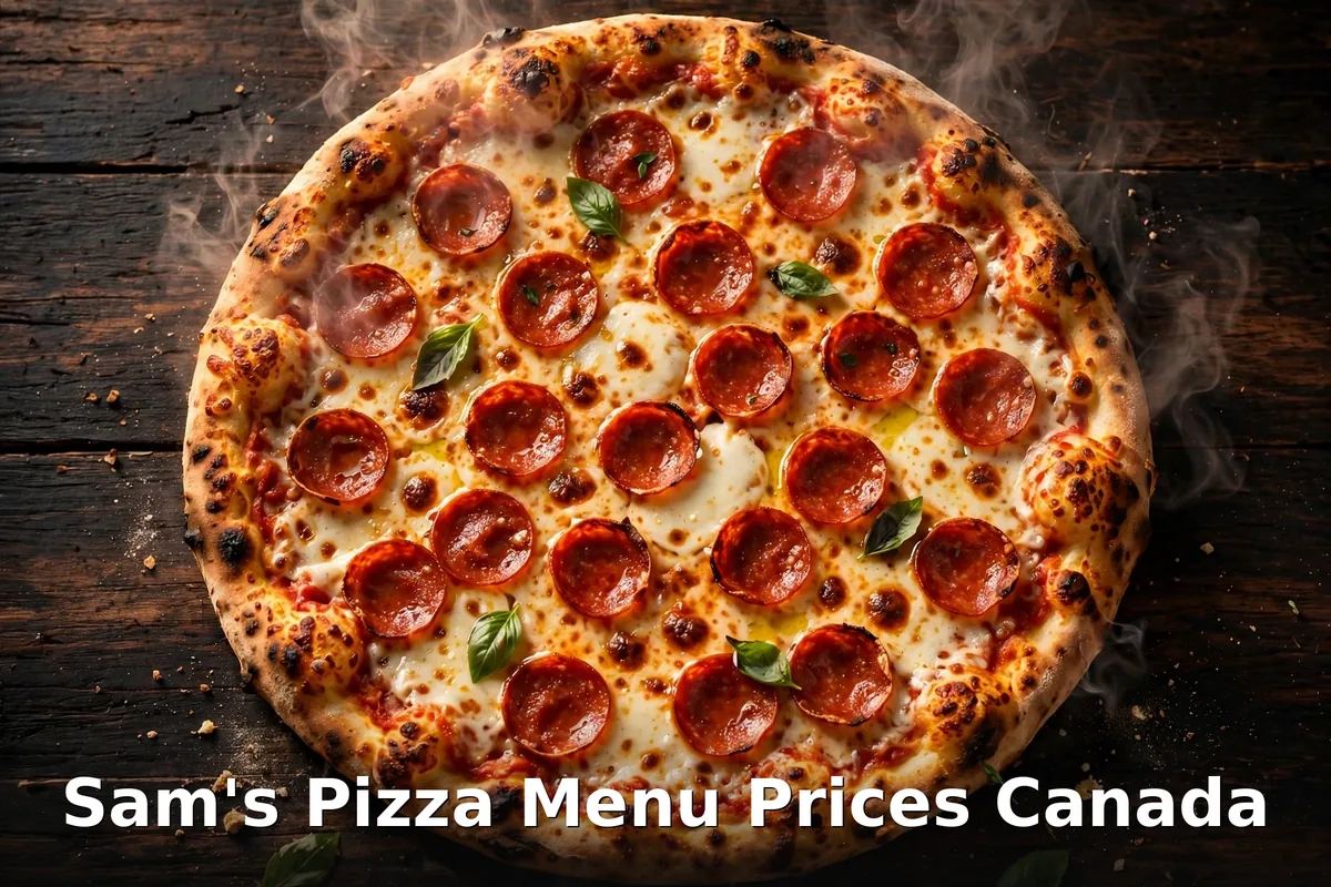 Sam's Pizza menu prices Canada 2026: donair pizza, garlic fingers and cheesy pepperoni pizza spread