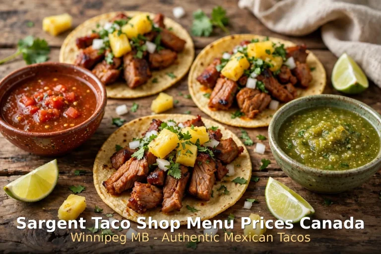 Sargent Taco Shop al pastor tacos with grilled pineapple, Sargent Taco Shop menu prices Canada 2026