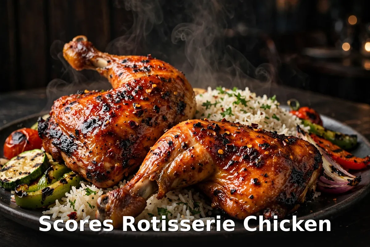 Scores rotisserie chicken menu prices Canada 2026: glazed Piri-Piri chicken legs with rice and grilled vegetables