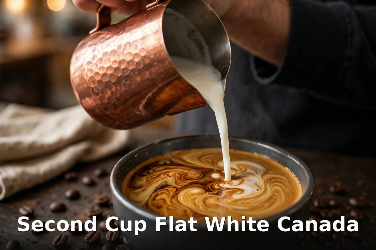 Second Cup flat white menu prices Canada - steamed milk poured into latte art
