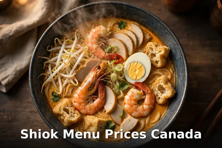 Shiok laksa bowl with prawns, egg and fish cake, Shiok menu prices Canada 2026