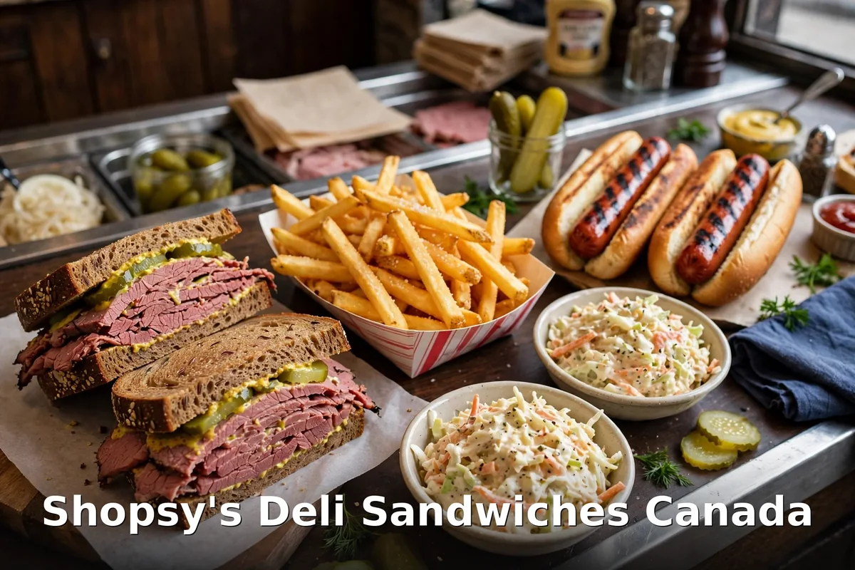 Shopsy's deli counter with in-house cured corned beef and pastrami, shopsys corned beef sandwich prices canada
