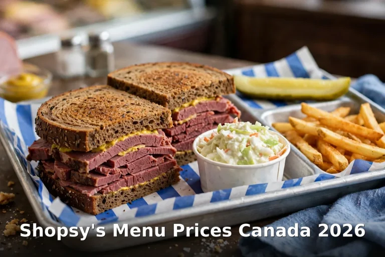 Shopsy's Jewish deli sandwich with corned beef and pastrami, shopsys menu prices canada 2026