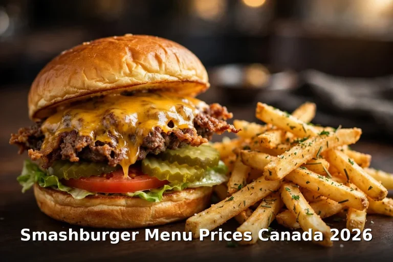 Smashburger menu prices Canada 2026 featured image showing a smashed beef burger with crispy crust, smashburger menu prices canada