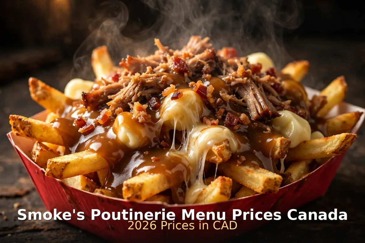 Smoke's Poutinerie loaded poutine with hand-cut fries, signature gravy and squeaky cheese curds, smoke's poutinerie menu prices canada 2026