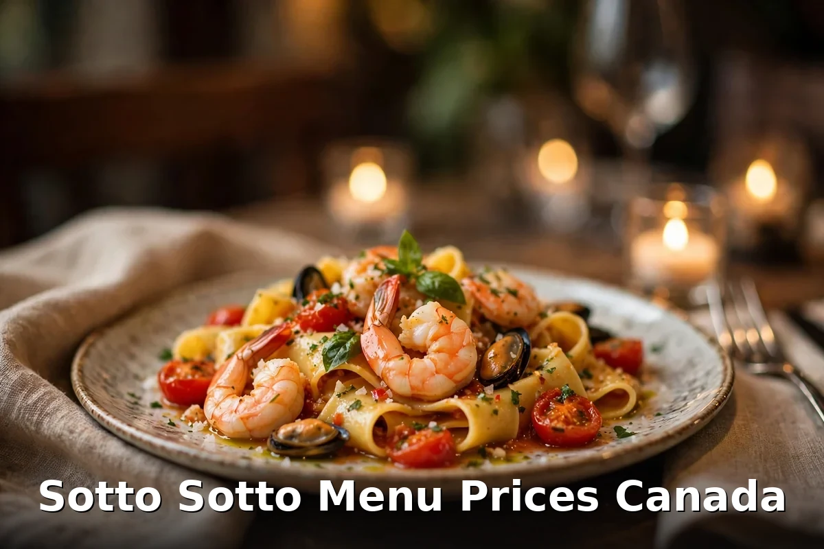 Sotto Sotto menu prices Canada 2026 featured: AI-generated Italian fine-dining spread with PIL keyword overlay