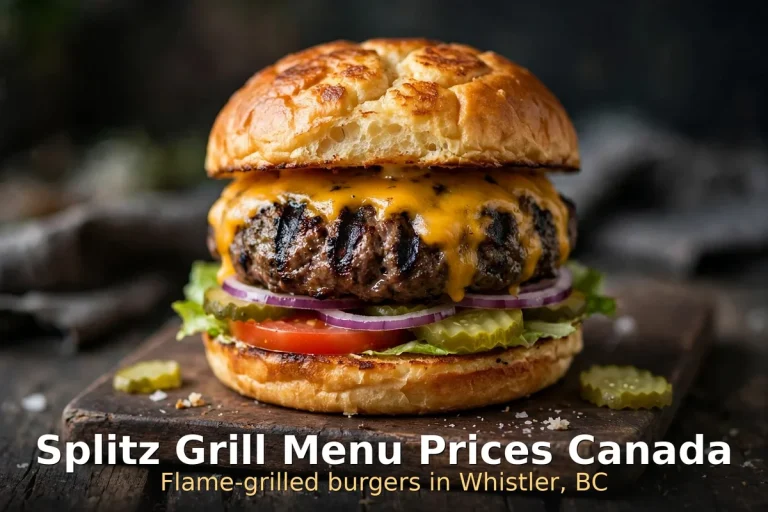 Splitz Grill menu prices, flame-grilled cheeseburger at Splitz Grill Whistler Canada 2026