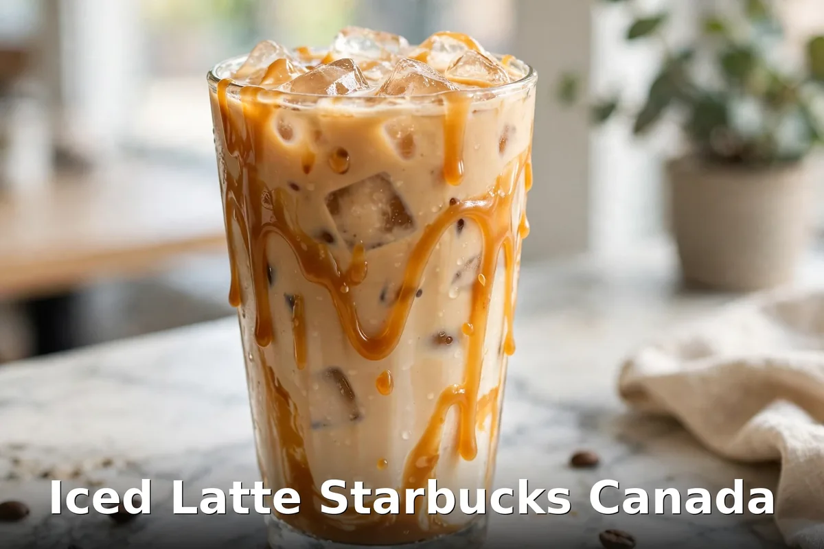 Iced latte with caramel drizzle at Starbucks Canada, iced latte Starbucks Canada prices
