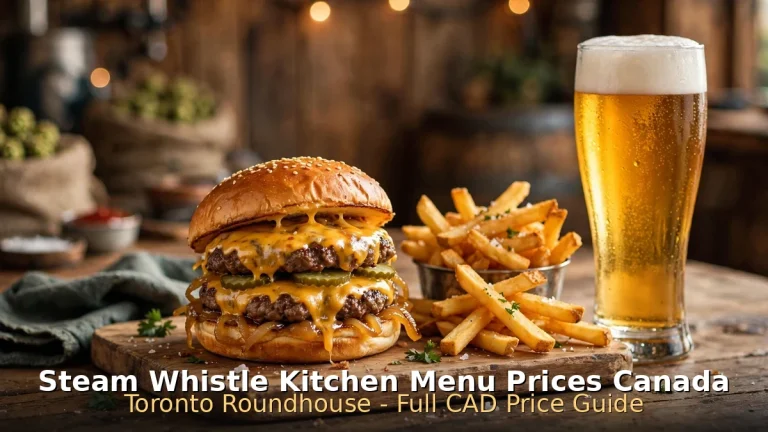 AI-generated smash burger and pilsner, Steam Whistle Kitchen menu prices Canada 2026
