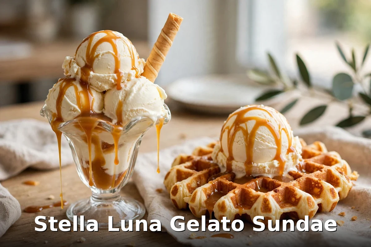 Stella Luna menu prices Canada, gelato sundae with waffle at the Ottawa cafe