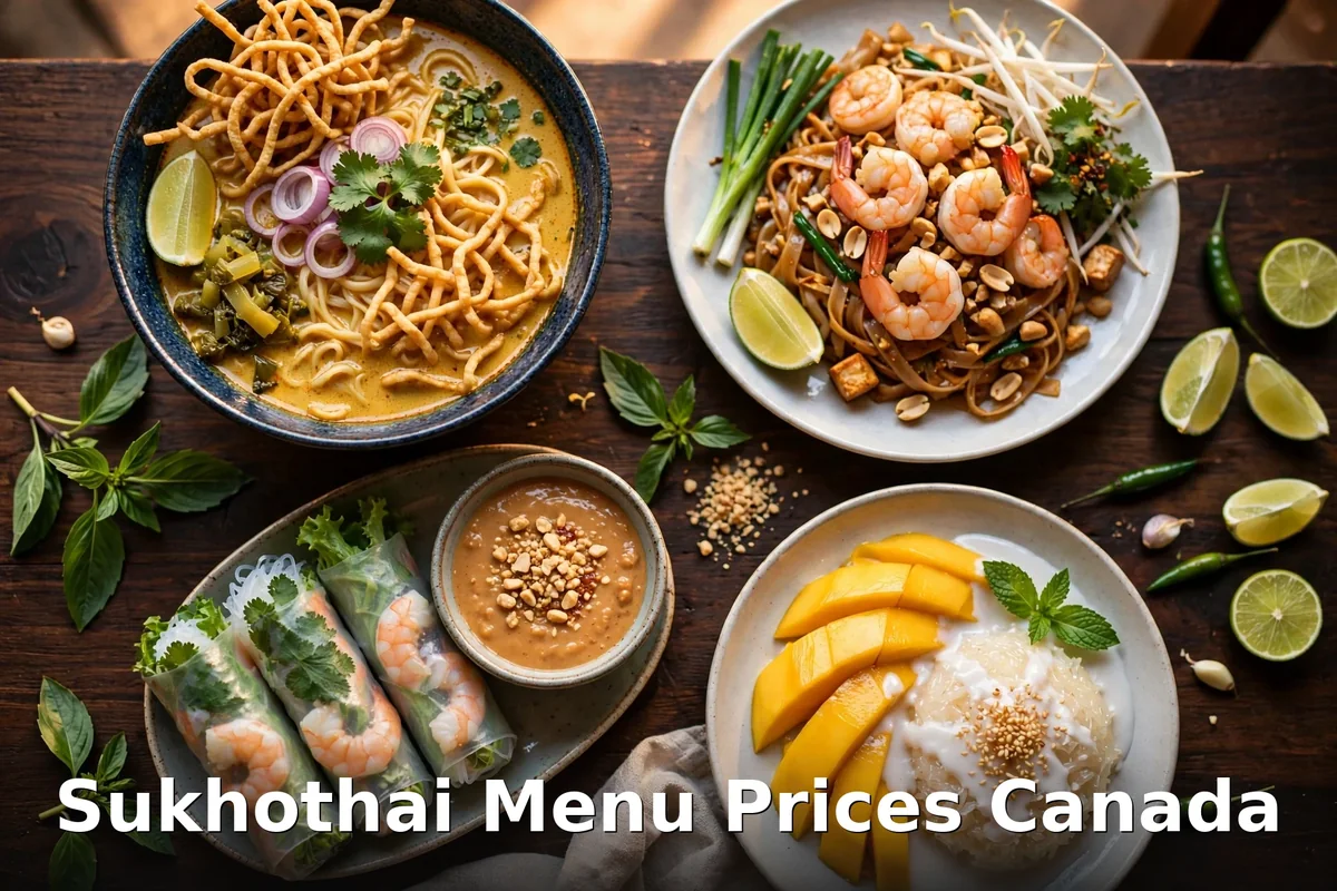 Sukhothai menu prices, Northern Thai khao soi, pad thai and fresh rolls at Sukhothai Toronto Canada 2026