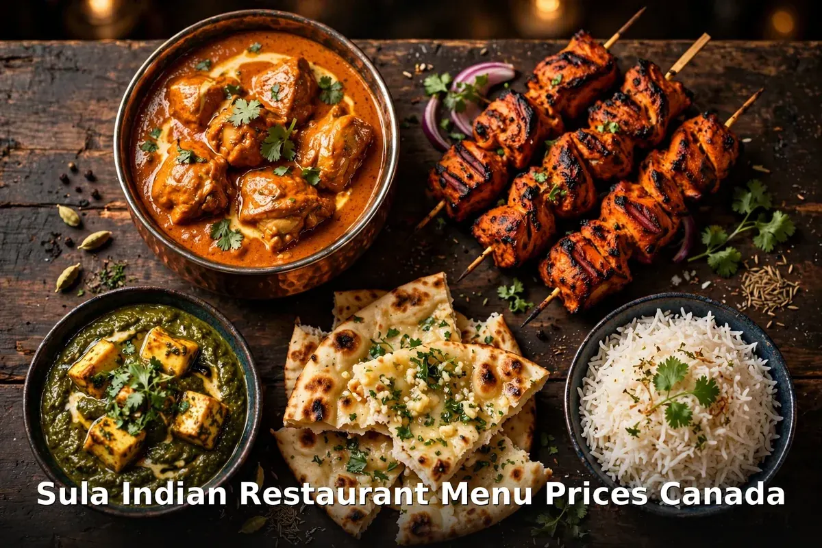 Sula Indian spread with tandoor dishes, Sula Indian menu prices Canada 2026