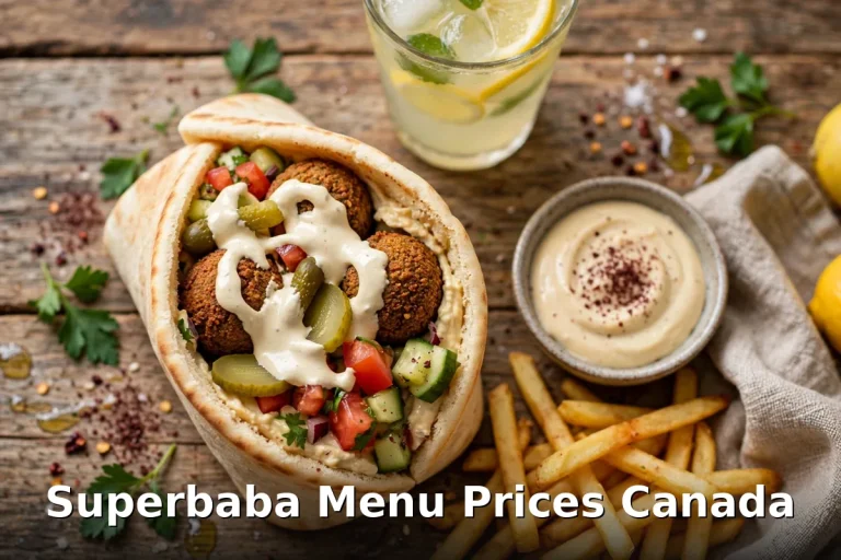 superbaba menu prices, Superbaba Canada falafel wrap with tahini, hummus and fries, Superbaba Menu Prices Canada