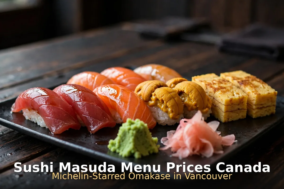Fresh nigiri and sashimi platter at a Vancouver omakase counter, sushi masuda menu prices canada 2026