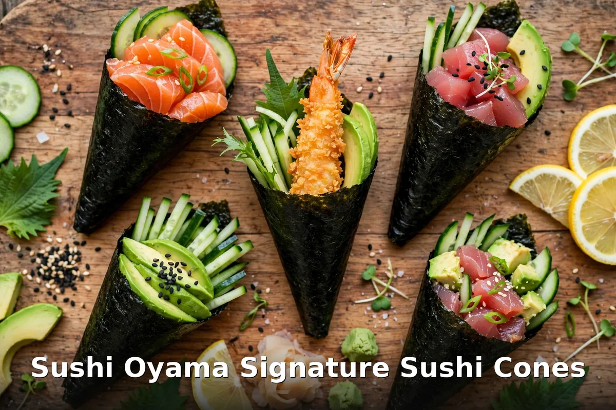 Sushi Oyama signature sushi cones temaki with salmon, tuna and avocado, sushi oyama cone delights prices burnaby