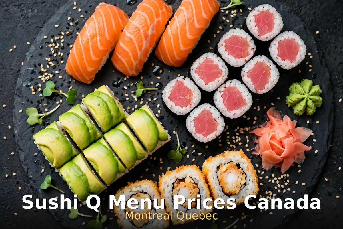 AI sushi platter photo with Sushi Q menu prices Canada text overlay, sushi q menu prices canada 2026