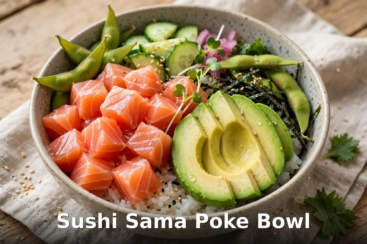 Sushi Sama poke bowl with salmon over rice, sushi sama poke bowl menu prices ottawa