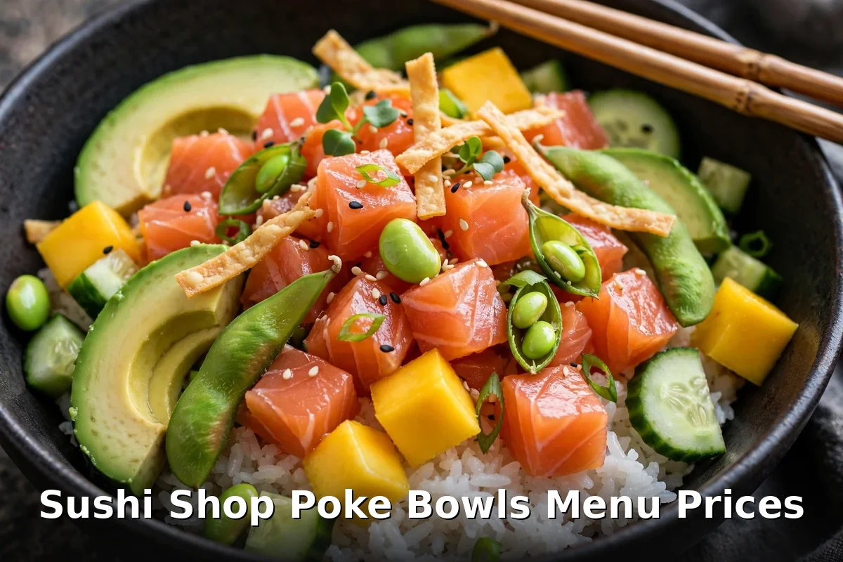Sushi Shop poke bowl with salmon, avocado and mango, sushi shop poke bowls menu prices canada