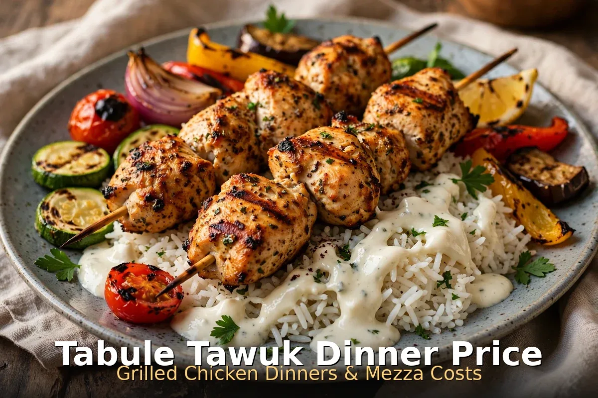 Tabule tawuk dinner with charcoal chicken and Lebanese sides, tabule toronto prices