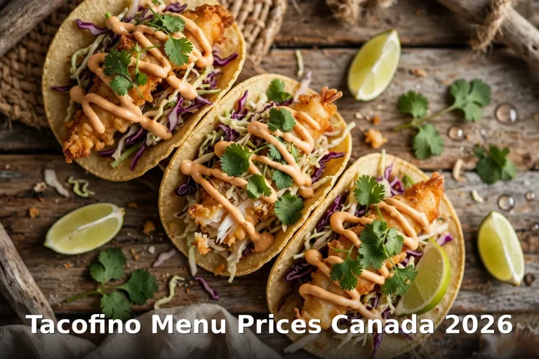 Tacofino menu prices Canada 2026: crispy tempura fish tacos with chipotle mayo, cabbage and lime on corn tortillas