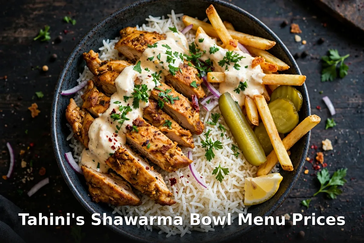 Tahini's shawarma bowl with garlic sauce, tahini's menu prices canada 2026