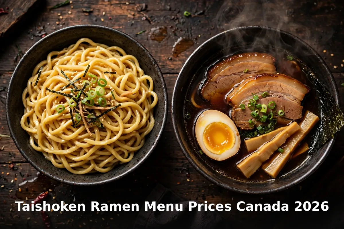 Steaming tsukemen dipping noodles with rich broth at Taishoken Ramen, taishoken ramen menu prices canada 2026