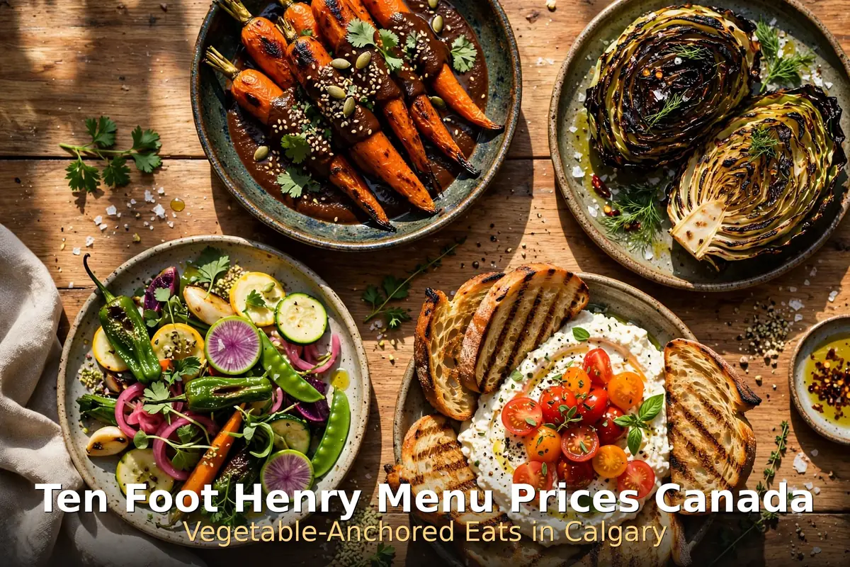 Appetizing spread of roasted carrots, charred cabbage, vegetable plates and whipped feta at Ten Foot Henry, ten foot henry menu prices canada 2026