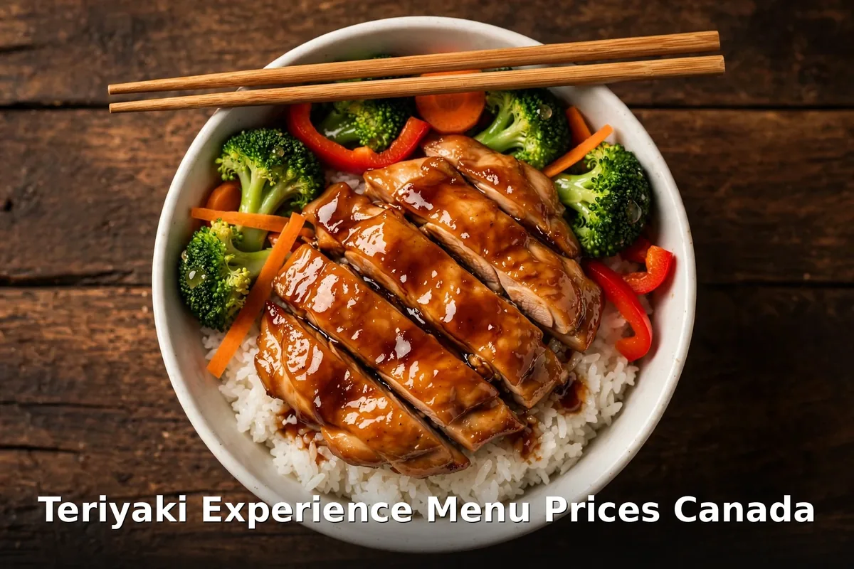 Teriyaki Experience chicken teriyaki bowl over rice with vegetables, teriyaki experience menu prices canada