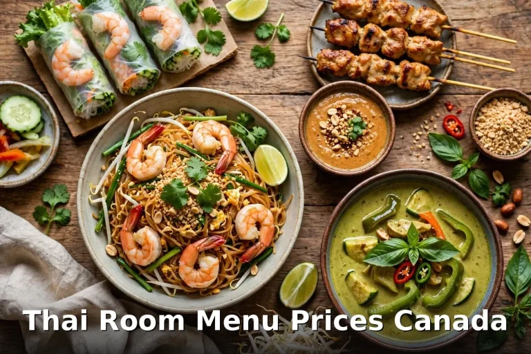 AI-generated Thai food spread with pad thai and green curry, thai room menu prices canada 2026