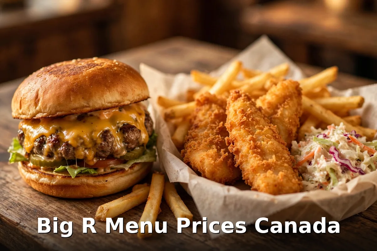 Big R cheeseburger and fish and chips, the big r menu prices canada
