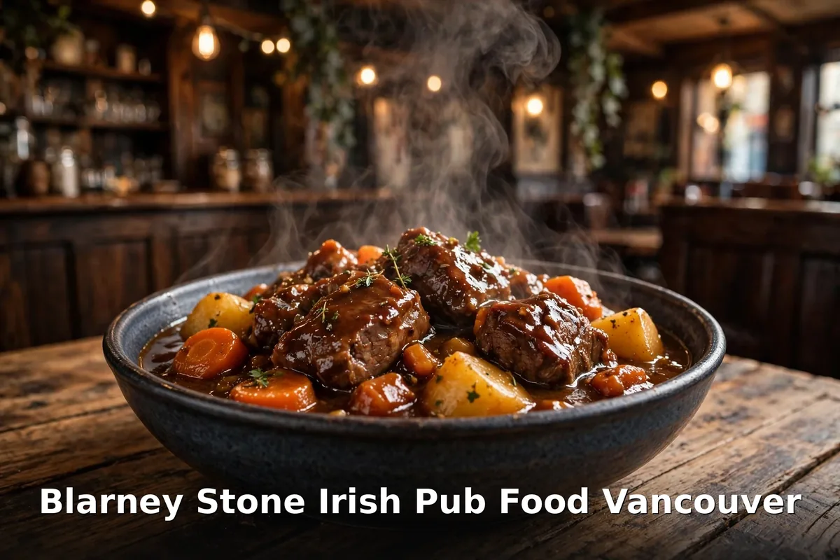 Steaming Irish stew at The Blarney Stone, blarney stone menu prices canada Vancouver Irish pub food