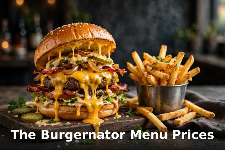 Double cheeseburger with fries and onion rings at The Burgernator, the burgernator menu prices canada 2026