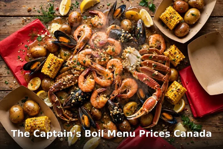 Steaming Cajun seafood boil with shrimp, crab legs, mussels and corn, the captain's boil menu prices canada 2026