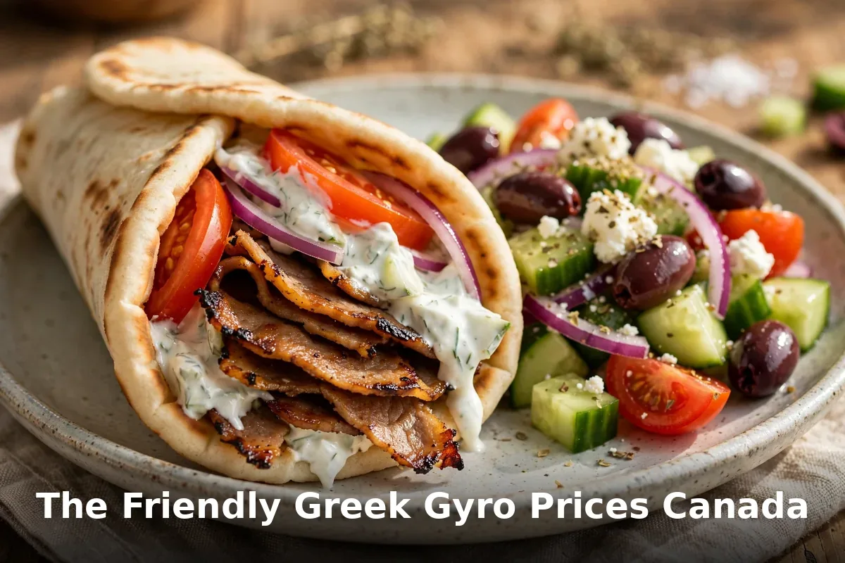 Gyro pita wrap with tzatziki and Greek salad, the friendly greek gyro prices canada