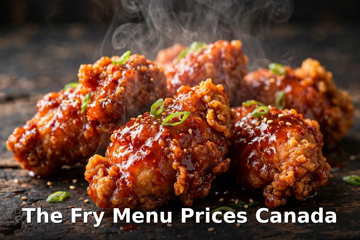 The Fry Menu Prices Canada 2026: Korean fried chicken with green onions and spicy sauce, the fry menu prices canada