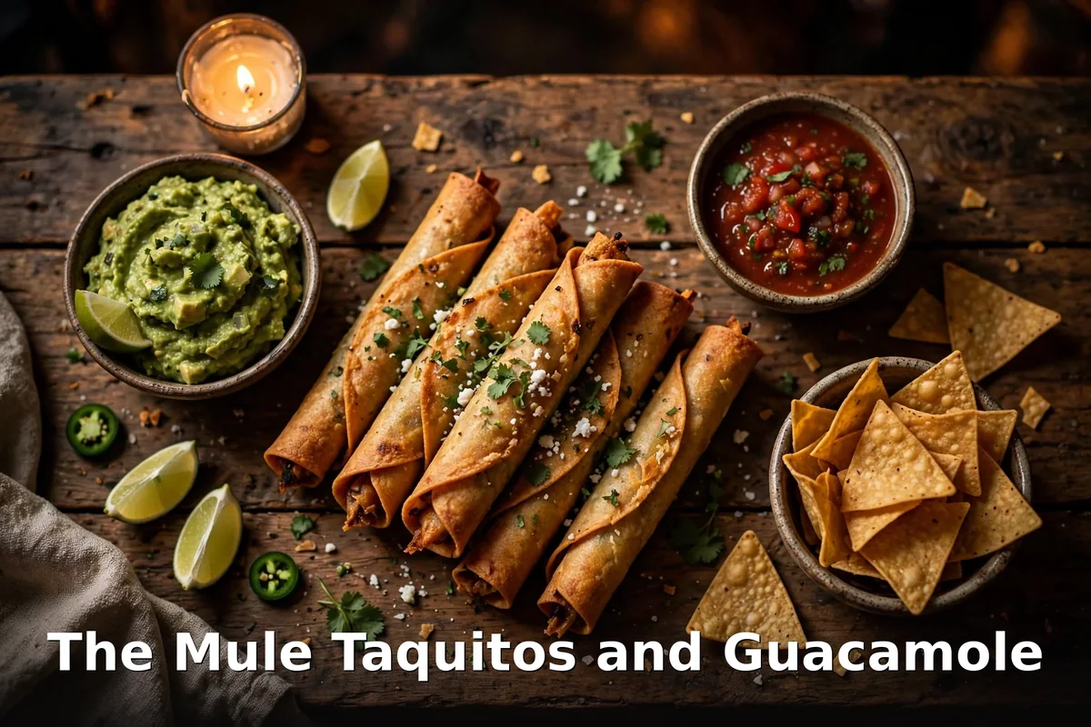 The Mule taquitos with guacamole and salsa, the mule taquitos menu prices canada