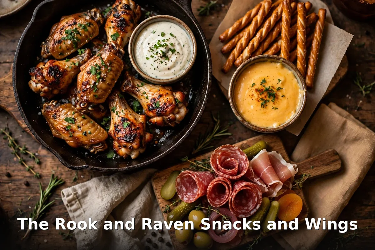 The Rook and Raven gastropub food spread with wings and short rib, rook and raven gastropub food menu prices
