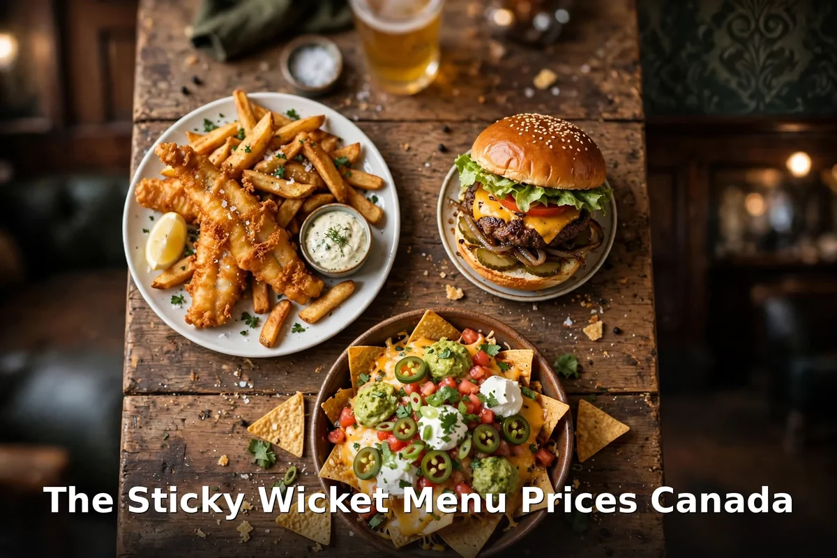 Sticky Wicket menu prices Canada 2026, pub fish and chips, burger and nachos in a Victoria pub