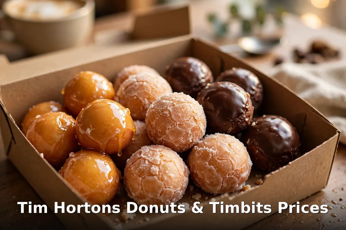 Box of assorted Timbits in different flavours, Tim Hortons Timbits prices Canada