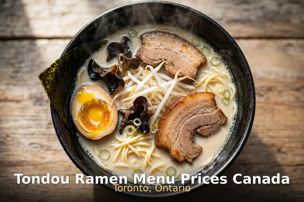 Tondou Ramen menu prices Canada - tonkotsu ramen with chashu pork and soft egg, tondou ramen menu