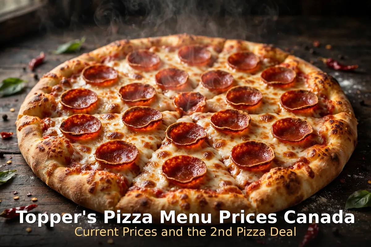 Topper's Pizza menu prices Canada 2026: steaming pepperoni pizza, toppers pizza menu prices canada