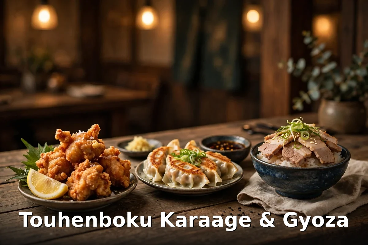 Touhenboku karaage and gyoza with donburi bowl, Touhenboku Ramen menu prices Canada