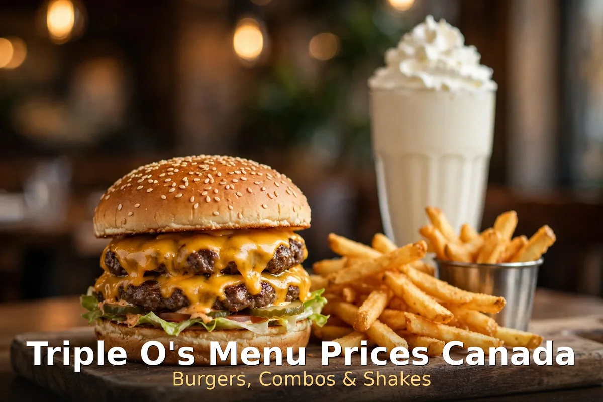 Triple O's menu prices Canada 2026: double cheeseburger with fries and hand-scooped milkshake
