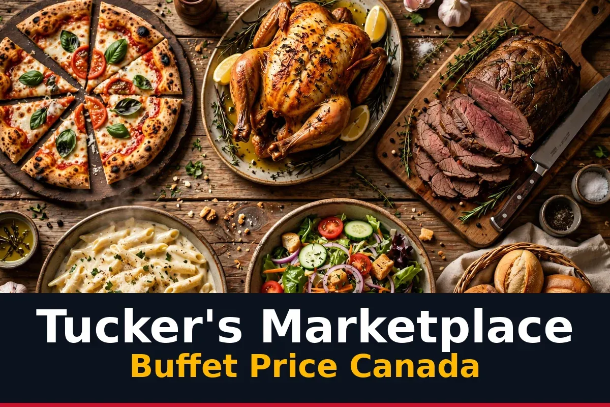 All-you-can-eat buffet spread with wood-fired pizza, roast chicken, pasta, salad and carved roast beef, tuckers marketplace buffet price canada