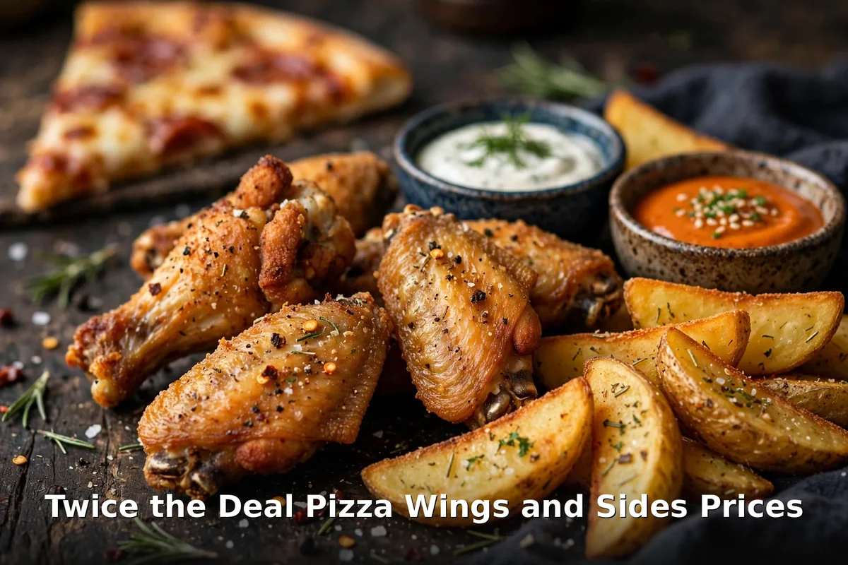 Twice the Deal Pizza wings and potato wedges with dipping sauces, twice the deal pizza wings and sides prices canada 2026