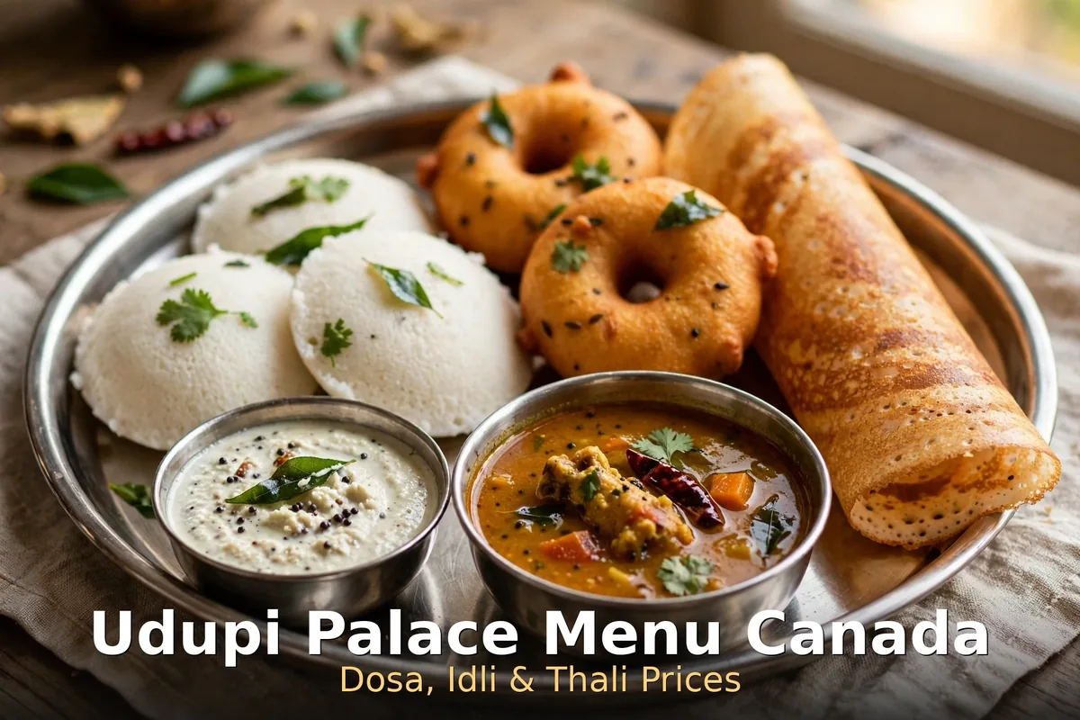 Crispy golden masala dosa with coconut chutney and sambar at Udupi Palace Toronto, udupi palace menu prices canada