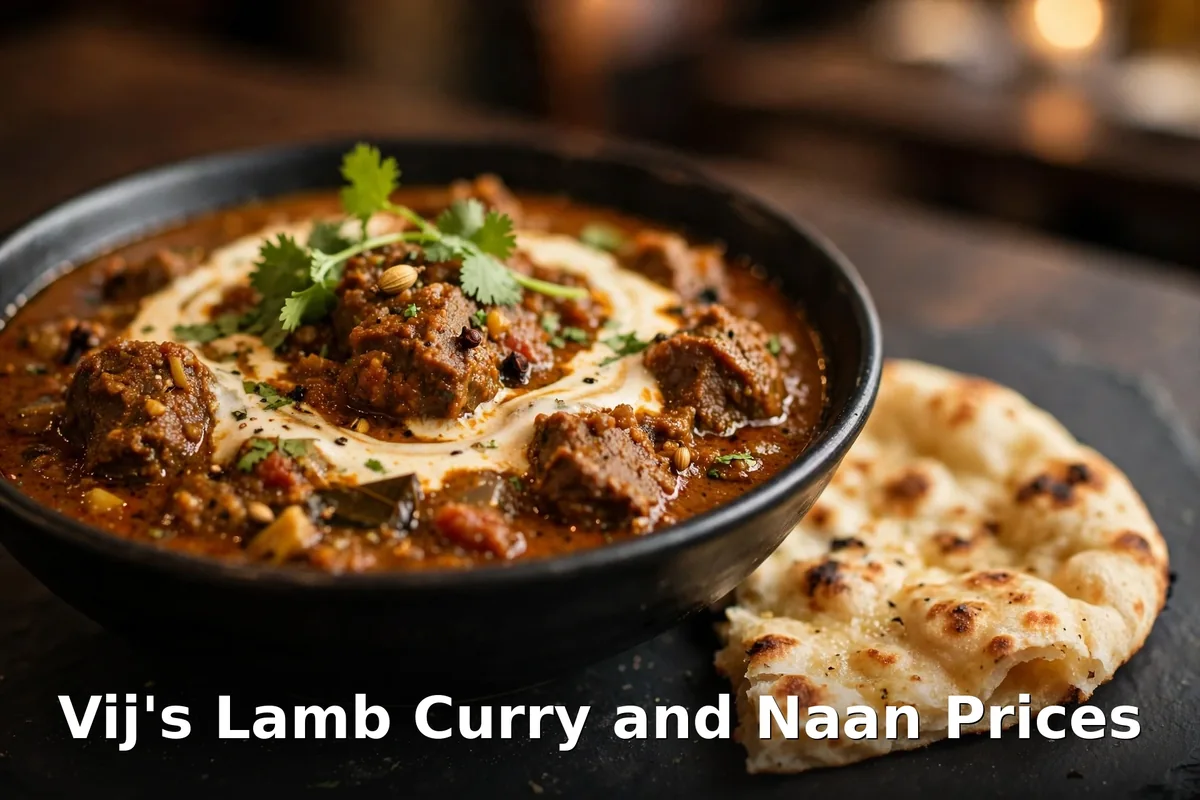 Vij's lamb curry with naan, vij's lamb rogan josh price and vij's indian restaurant vancouver prices