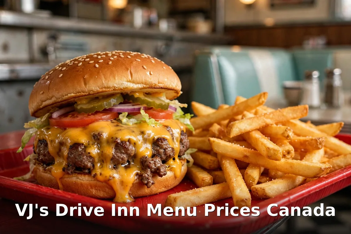 VJ's Drive Inn menu prices Canada 2026: the famous Fat Boy burger with golden fries at the Winnipeg drive-in