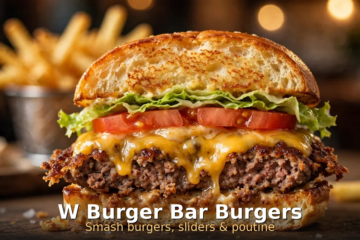 W Burger Bar smash burger with melted cheese, w burger bar toronto prices canada