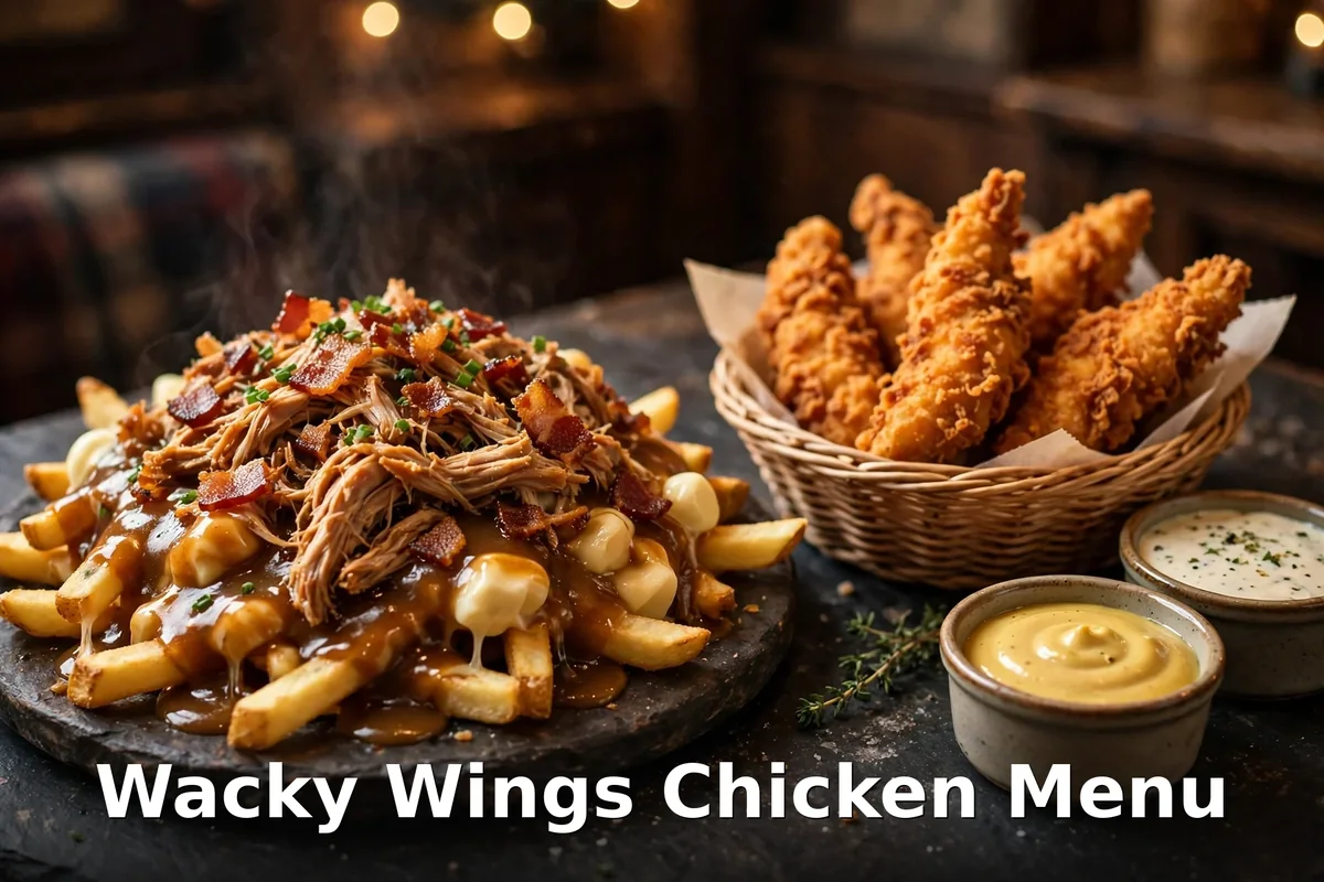 Wacky Wings chicken menu, poutine and tenders, wacky wings chicken menu prices